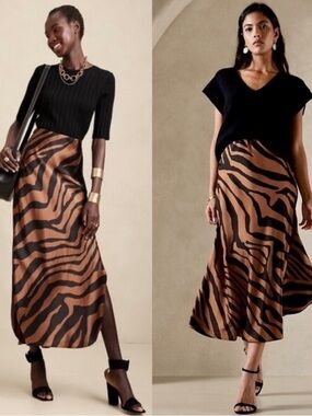 Banana Republic silk Zebra-Print Maxi Skirt
